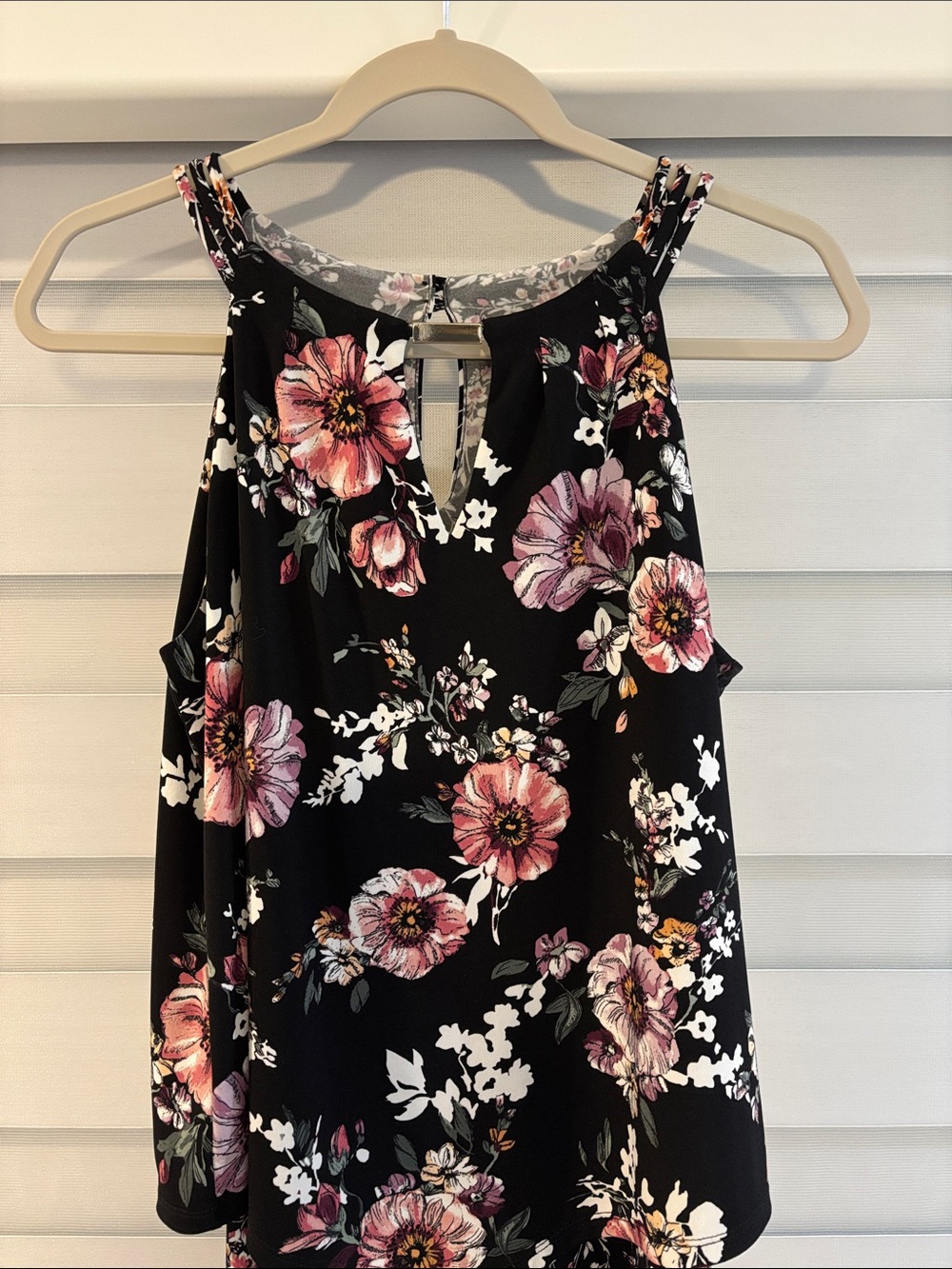 White House Black Market Black Floral Halter Camisole - Pink & White Blooms